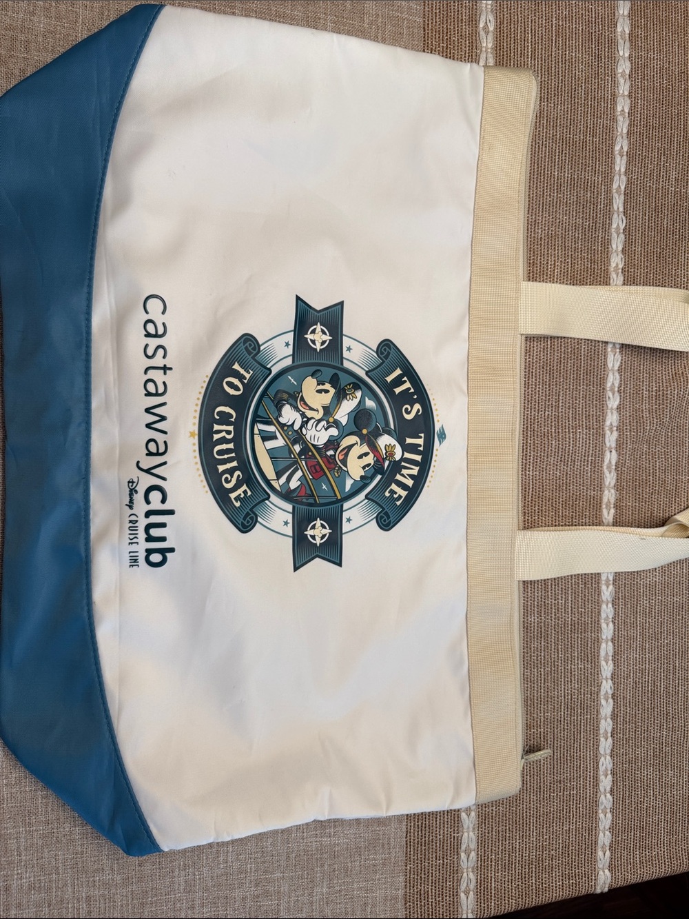 Disney Cream & Blue Castaway Club Cruise Tote with Nautical Mickey Art